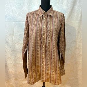 Robert Graham Men’s Brown and Tan 90’s Vintage Long Sleeve Button Up Shirt (XL)